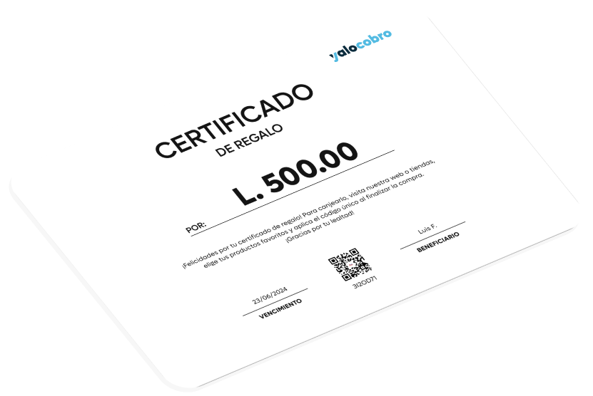 Certificado de regalo con código QR y fecha de vencimiento