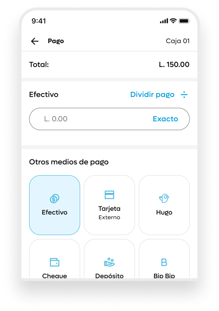 Pantalla de pago con los medios de pago disponibles
