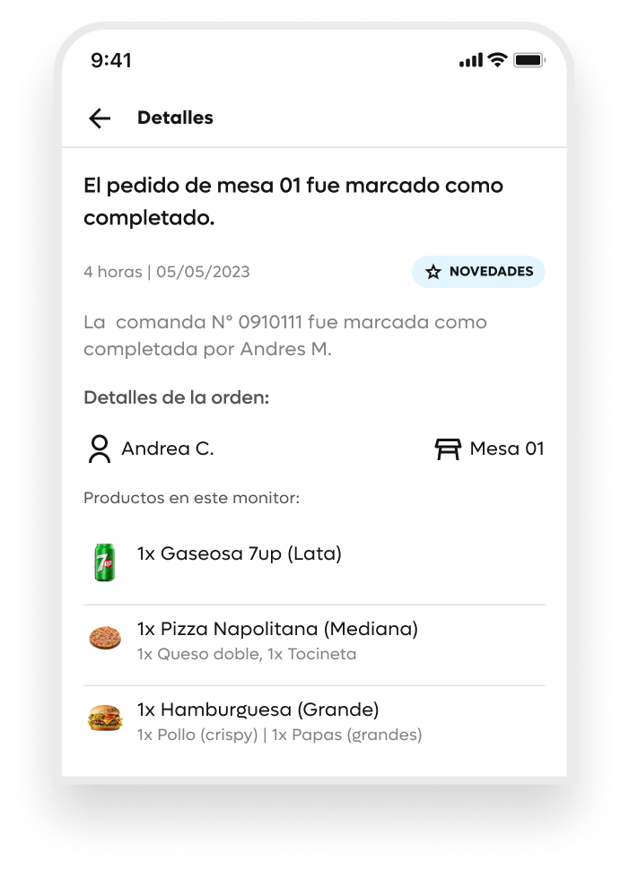 Detalle de una notificación de pedido completado